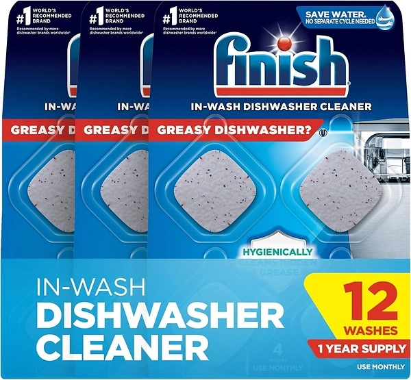 Finish Dishwasher Cleaner Tablets, 12 Count, Hygienically Cleans Hidden Grease