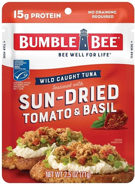 Bumble Bee Sun-Dried Tomato & Basil Seasoned Tuna, 2.5 oz Pouch, 15g Protein