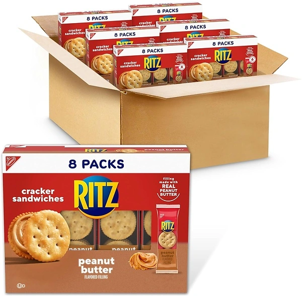 RITZ Peanut Butter Sandwich Crackers, 48 Snack Packs (6 Boxes, 6 Crackers Per Pack)