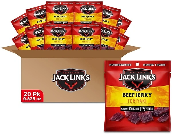 Jack Link's Teriyaki Beef Jerky, Multipack, 7g Protein, 0.625 oz, 20 Pack
