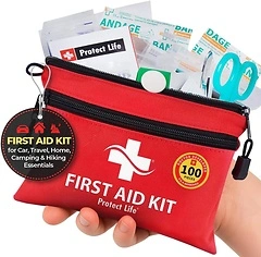Protect Life First Aid Kit, 100 Piece Compact Emergency Kit for Travel, Home