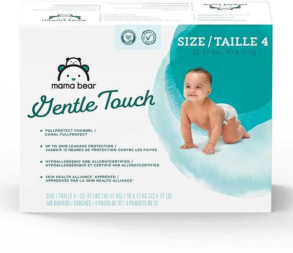 Mama Bear Gentle Touch Diapers, Hypoallergenic, Size 4, 148 Count (4 Packs)