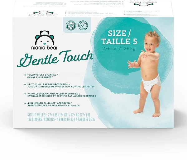 Mama Bear Gentle Touch Diapers, Hypoallergenic, Size 5, 132 Count (4 packs of 33)