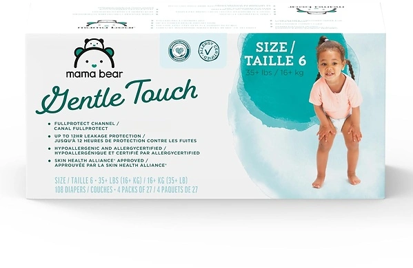 Amazon Brand - Mama Bear Gentle Touch Diapers, Hypoallergenic, Size 6, 108 Count