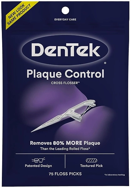 DenTek Cross Flosser Plaque Control Floss Picks, X-Shaped Floss, 75 count