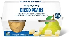 Amazon Fresh Diced Pears in White Grape and Lemon Juice, 4 oz, 4 Bowls