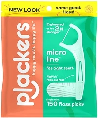Plackers Micro Line Dental Floss Picks, Fold-Out FlipPick, Fresh Mint, 150 Count