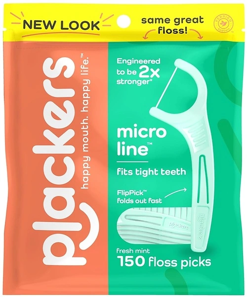Plackers Micro Line Dental Floss Picks, Fold-Out FlipPick, Fresh Mint, 150 Count