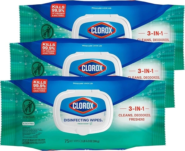 Clorox Disinfecting Wipes, Bleach Free, Fresh Scent, 75 Wipes, Pack of 3