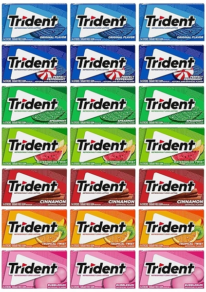 Trident Sugar-Free Chewing Gum Variety Pack, Assorted Flavors, 21 Packs of 14