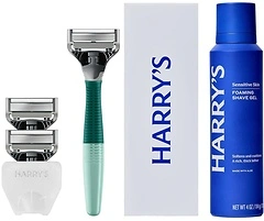 Harry's Original Shaving Kit for Men - 1 Razor Handle, 3 Blade Refills, Shave Gel