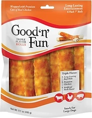 Good'n'Fun Triple Flavor 7 inch Rolls, Chews for Dogs, 6 Count