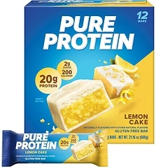 Pure Protein Bars, High Protein Snacks, Energy, Low Sugar, Lemon Cake, 1.76 oz, 12 Count