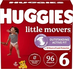 Huggies Size 6 Diapers, Little Movers, Size 6 (35+ lbs), 96 Ct (2 Packs of 48)