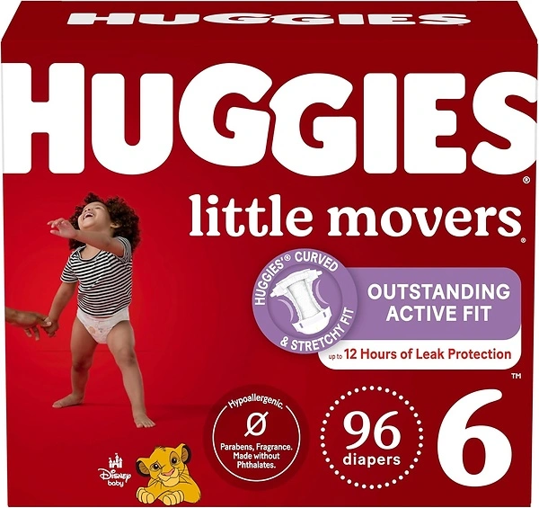 Huggies Size 6 Diapers, Little Movers, Size 6 (35+ lbs), 96 Ct (2 Packs of 48)