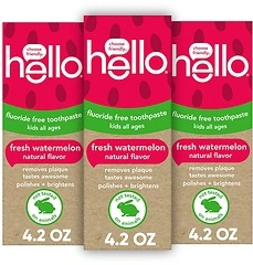 Hello Fresh Watermelon Fluoride Free Kids Toothpaste, 4.2 Oz Tube (Pack of 3)