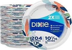 Dixie Large Paper Plates, 10 Inch, 204 Count, Microwave-Safe, Soak-Proof