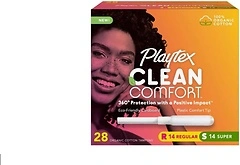 Playtex Organic Cotton Tampons, Regular/Super Absorbency, Fragrance-Free, 28ct