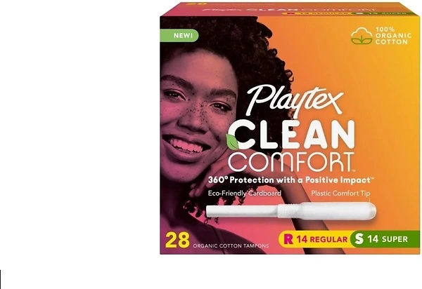 Playtex Organic Cotton Tampons, Regular/Super Absorbency, Fragrance-Free, 28ct