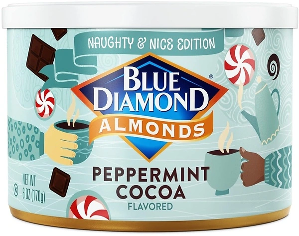 Blue Diamond Almonds, Peppermint Cocoa Holiday Snack Nuts, 6 Oz, Resealable Can