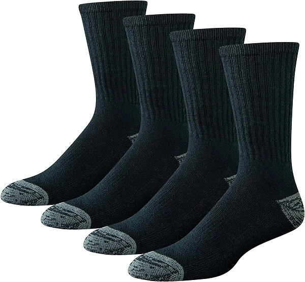 Amazon Essentials Men's Cotton Crew Socks, Cushioned, 4 Pairs, Black, 13-15