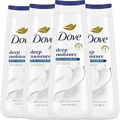 Dove Body Wash, Deep Moisture, For Dry Skin, 4 Count, 20 oz