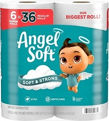Angel Soft Toilet Paper, 6 Super Mega Rolls, Soft and Strong Tissue