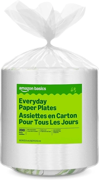Amazon Basics Everyday Paper Plates, 8 5/8 Inch, Disposable, 200 Count