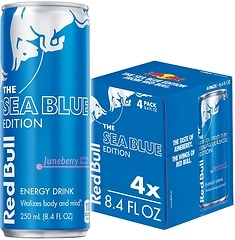 Red Bull Sea Blue Edition Energy Drink, Juneberry, 80mg Caffeine, 4 Cans