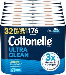 Cottonelle Ultra Clean Toilet Paper, Active Cleaning Ripples, 32 Mega Rolls