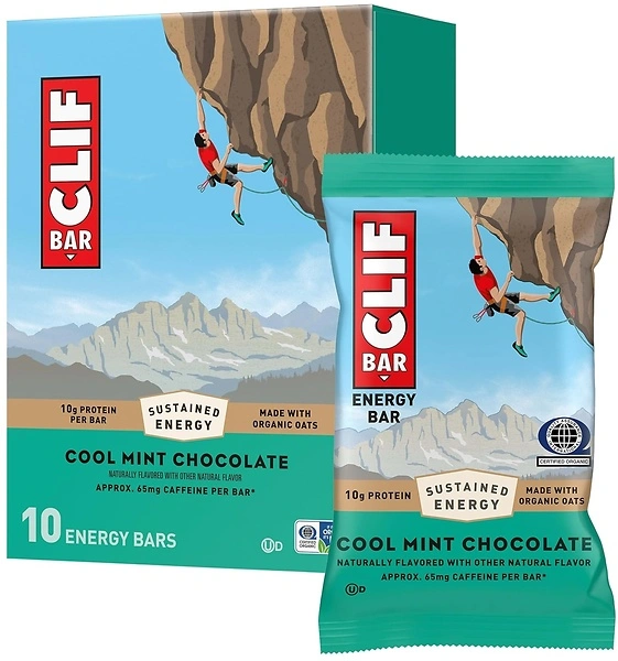 CLIF BAR - Cool Mint Chocolate with Caffeine, Energy Bars, 10 Pack