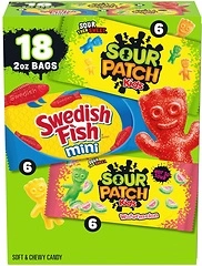 SOUR PATCH KIDS and SWEDISH FISH Mini Soft & Chewy Candy Variety Pack, 18 Bags