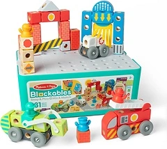 Melissa & Doug Blockables Deluxe City Snap and Play, 122 Pcs Wooden Building Blocks