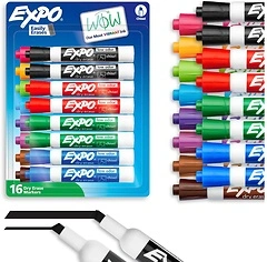 EXPO Dry Erase Markers, Low Odor Ink, Assorted Colors, Chisel Tip, 16 Count