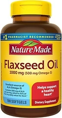 Nature Made Flaxseed Oil 1000 mg, Fish Free Omega 3, 100 Softgels, 100 Day Supply