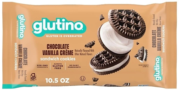 GLUTINO Chocolate Vanilla Creme Cookies, 10.5 oz