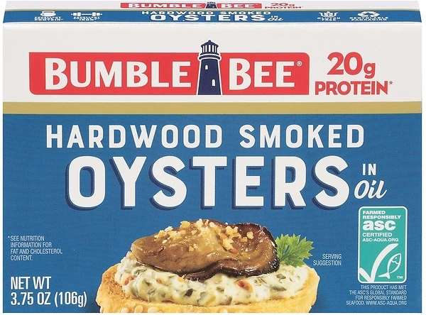 Bumble Bee Canned Hardwood Smoked Oysters, 3.75 oz - Ready to Eat, 18g Protein