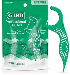 GUM Professional Clean Floss Picks, Extra Strong Floss, Fresh Mint, 150 Count