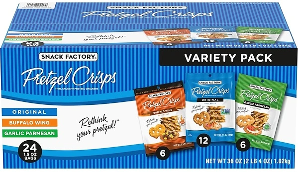 Snack Factory Pretzel Crisps Variety Pack, Individual 1.5 Ounce (Pack of 24)