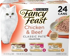 Purina Fancy Feast Chicken and Beef Classic Pate Grain Free Wet Cat Food, 24 Pack