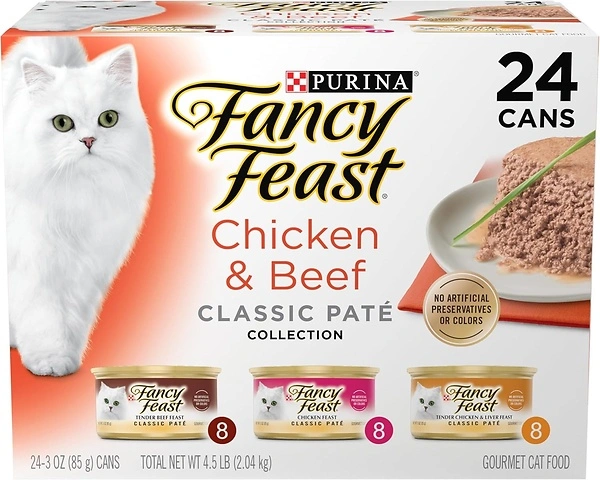 Purina Fancy Feast Chicken and Beef Classic Pate Grain Free Wet Cat Food, 24 Pack