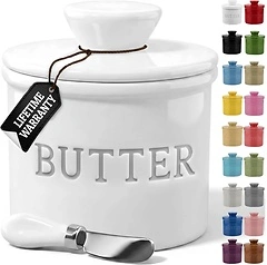 Priority Chef Butter Crock with Lid, Ceramic French Butter Dish, White