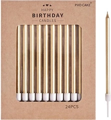 PHD CAKE Champagne Gold Long Thin Metallic Birthday Candles, 10 Count