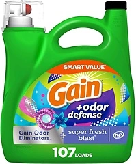 Gain + Odor Defense Liquid Laundry Detergent, Super Fresh Blast, 107 Loads