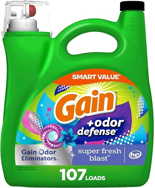 Gain + Odor Defense Liquid Laundry Detergent, Super Fresh Blast, 107 Loads