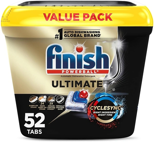 Finish Ultimate Dishwasher Pods, No Pre-Rinse, 52 Count