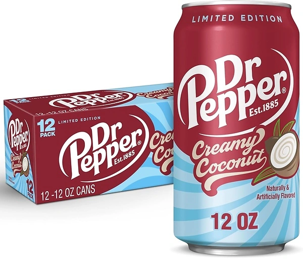 Dr Pepper Creamy Coconut Soda, 12 fl oz cans, 12 Pack