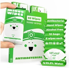 Impossibly Compact Travel Antibacterial Wipes, 10 Pack, Total 60 Wipes