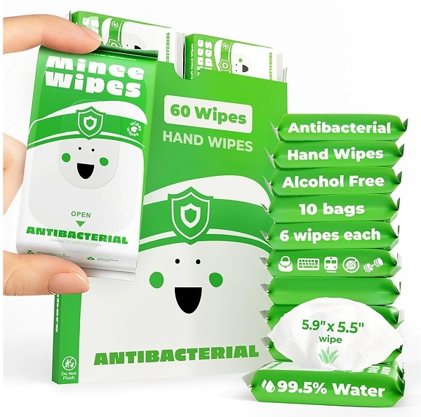 Impossibly Compact Travel Antibacterial Wipes, 10 Pack, Total 60 Wipes