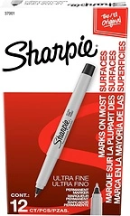 Sharpie Permanent Ultra Fine Tip Markers Set, Black, Quick Drying, 12 Count